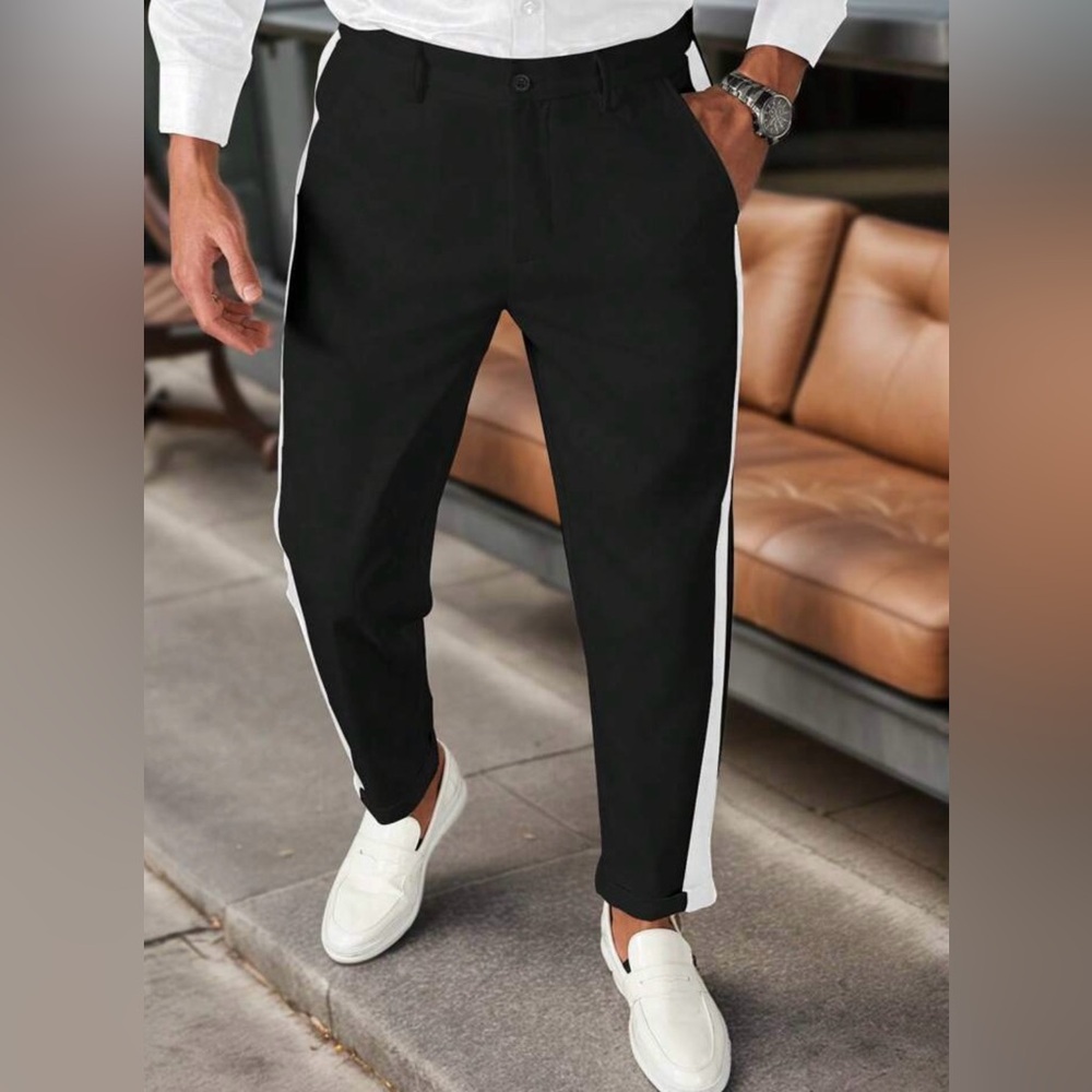 Men's Black Pants with White Stripes